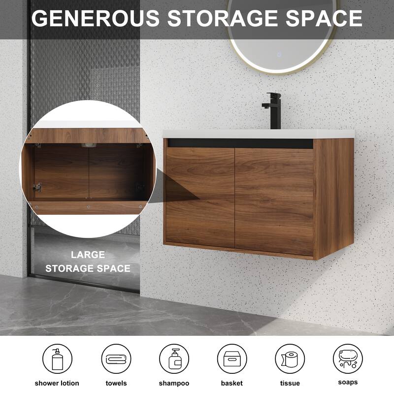 Bathroom Vanity With Sink In 16/20/24/30/36 Inch, Floating Bathroom Vanity With Soft Close Door