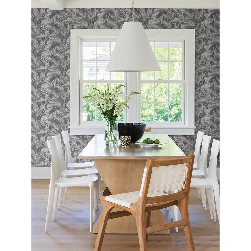 Advantage Suki Grey Leaves Wallpaper - 20.9in x 396in x 0.025in - 20.9in x 396in x 0.025in