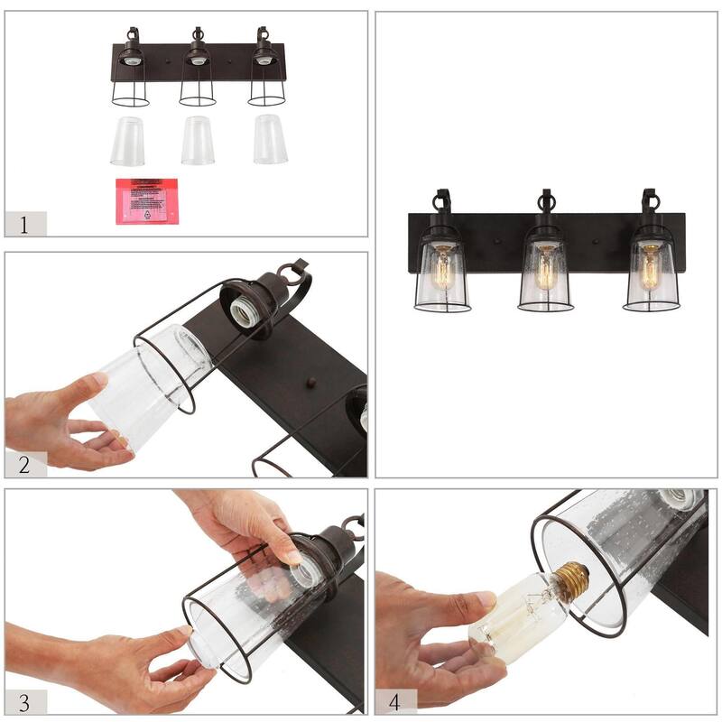 Farmhouse 3-Light Bronze Bathroom Vanity Lights Metal Cage Wall Sconces with Seeded Glass - 22" L x 6" W x 10" H