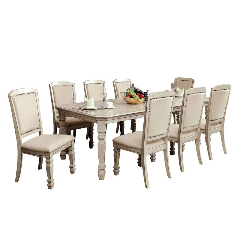 Dining Set in Antique White and Ivory Finish