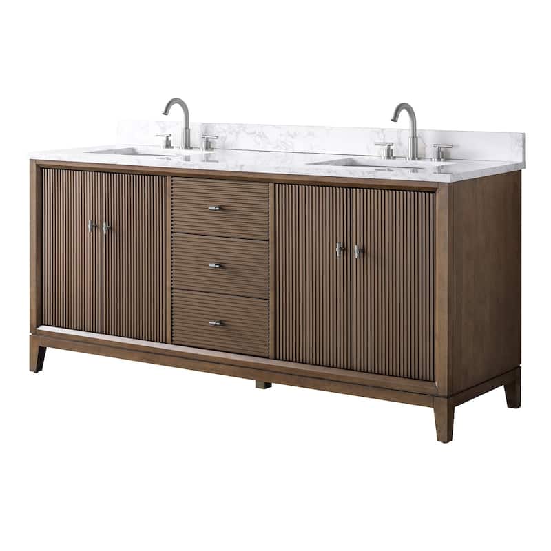 Vanity Art 72" Freestanding Bathroom Vanity with Engineered Marble Top and Sinks