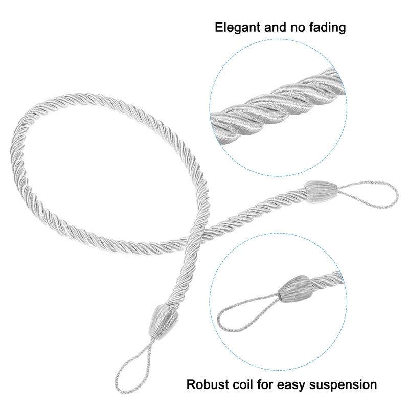 4pcs Curtain Tiebacks Ropes, Decorative Tie Backs with Hooks & Bolts