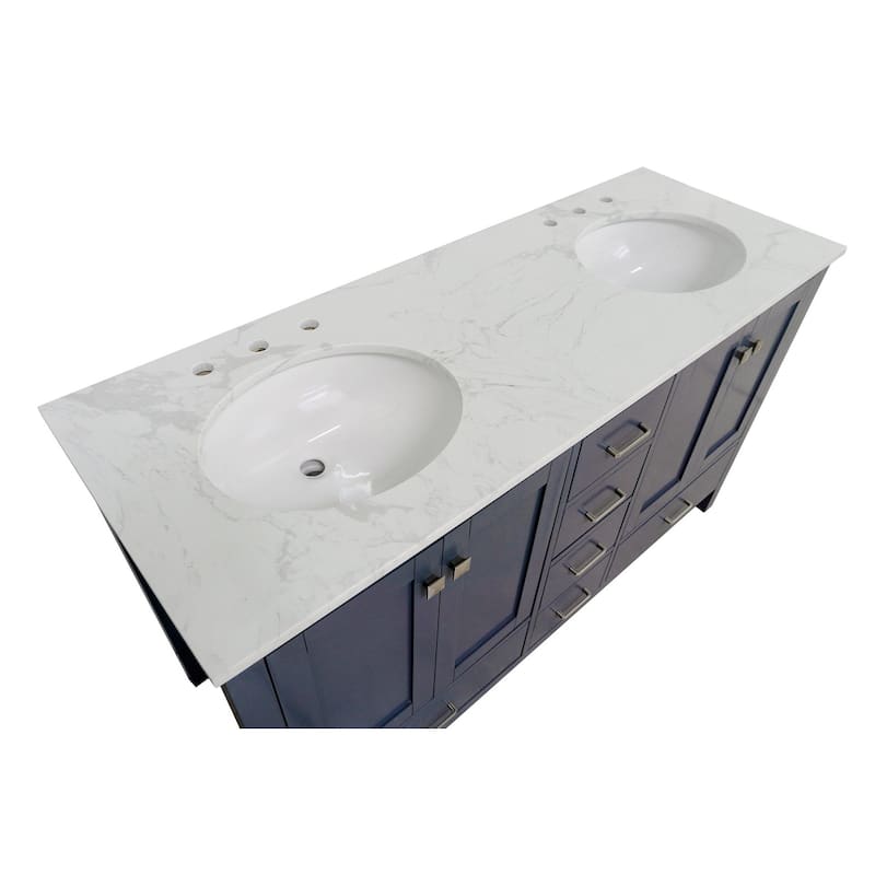 KitchenBathCollection Horizon 60" Double Bathroom Vanity with Engineered Carrara Top