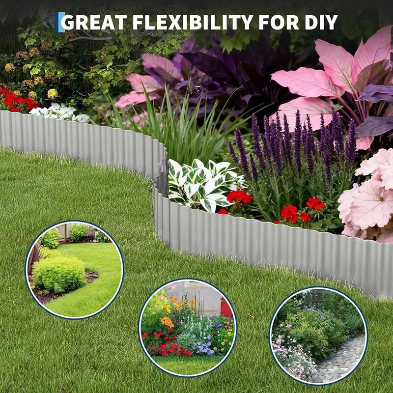 12" x20Ft Garden Galvanized Steel Landscape Fence, Corrugated Metal Garden Edging