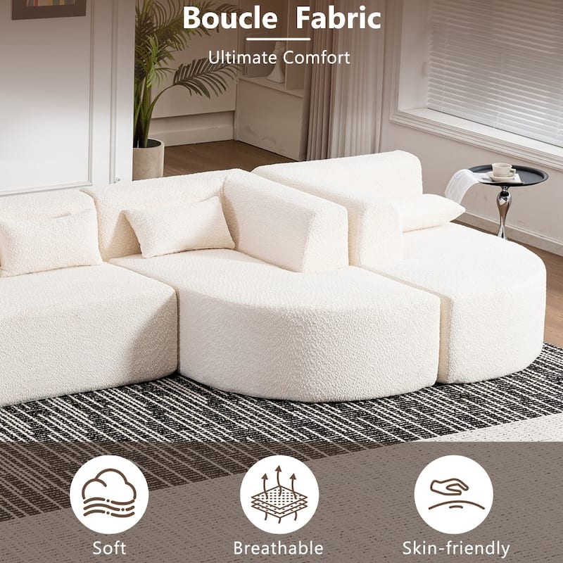 144" Upholstered Sofa Free-combined Sofa with Two Chaise Lounge and Five Back Pillows