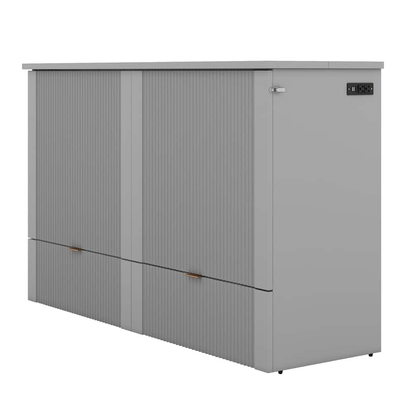 Murphy Bed with Pulley Structure Design,Drawer and USB Ports for Bedroom