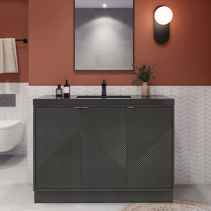 Milano 48" Freestanding Bathroom Vanity with Black Acrylic Sink - 47.24" x 19.49" x 35.46'' - Black