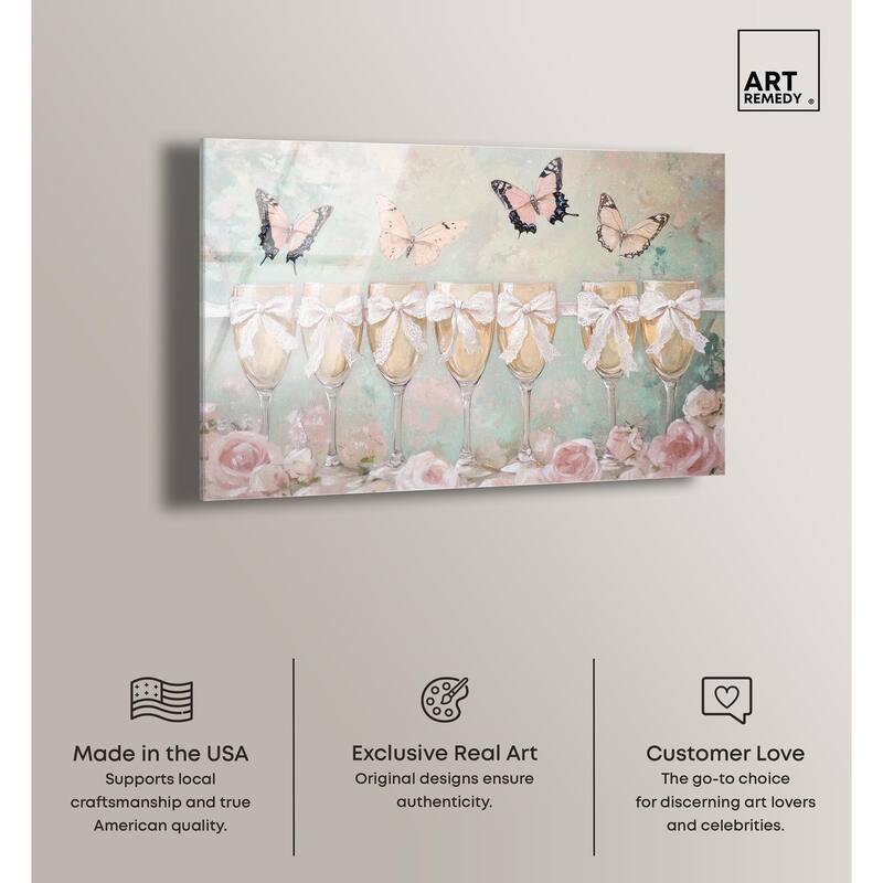 Champagne Mint and Pink Glass Acrylic by Art Remedy, Ready to Hang