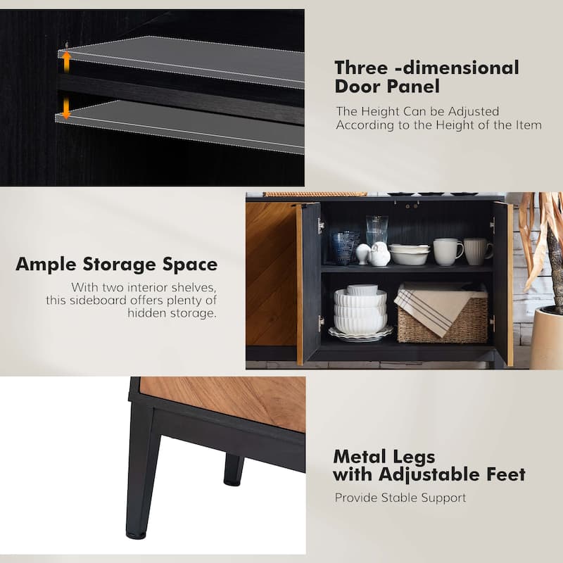 Senin Modern Herringbone TV Stand with Adjustable Shelves by HULALA HOME - 55 inches