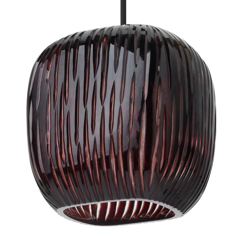 Gemma River of Goods Black Metal and Plum Hand Blown Glass 8.5-Inch Pendant Light with Adjustable Hanging Cord