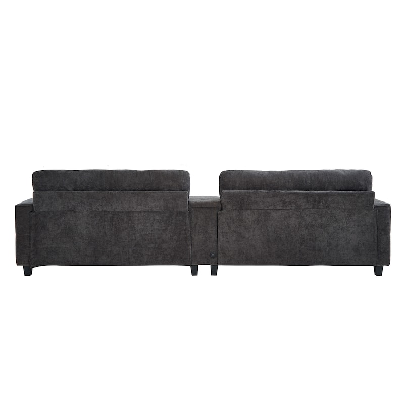Modular U-shaped Sectional Sofa Couch with Movable Storage Ottomans, Multifunctional Console, Bluetooth Speakers and LED Lights
