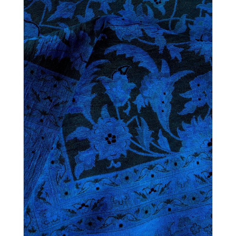 Overton Handknotted Wool Vintage Inspired Contemporary Overdyed Black Area Rug - 14' 10" x 12' 1"