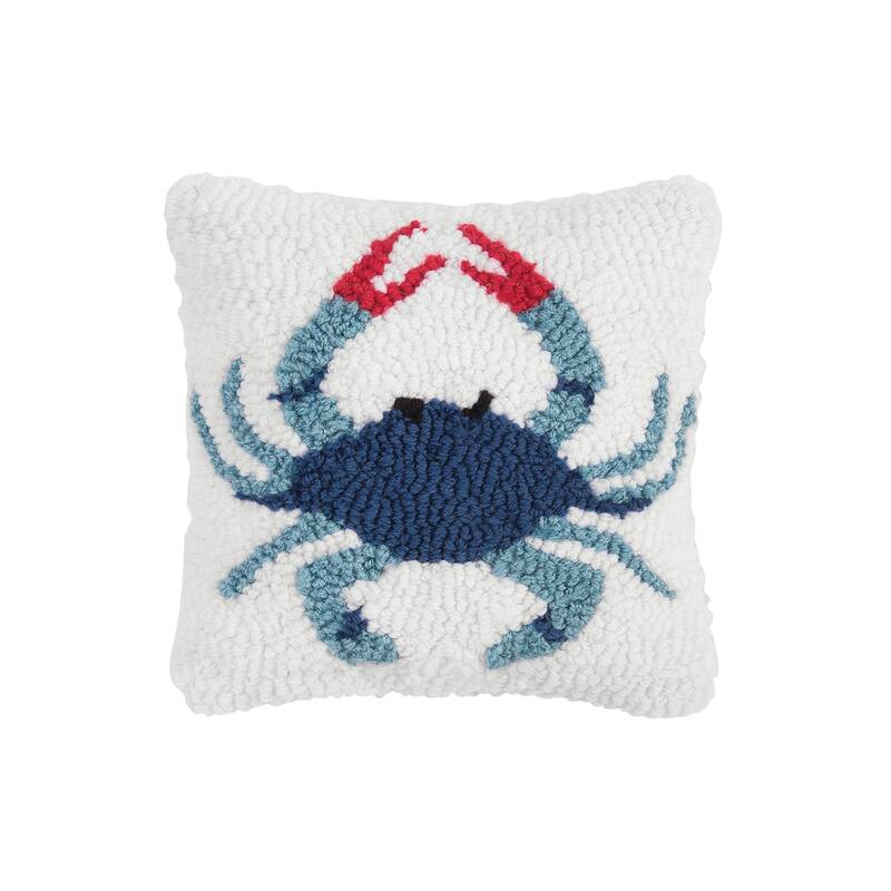 8" x 8" Blue Crab Petite Hooked Throw Pillow