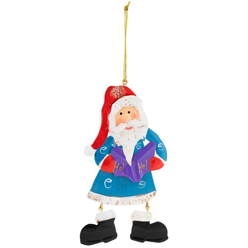 Glittered Ho Ho Caroling Santa Metal Christmas Ornaments - 5.5" - Set of 4