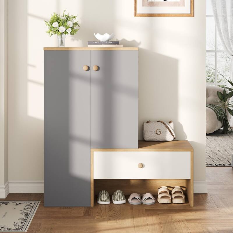 12-Pair Shoe Storage Cabinet with Bench, 6-Tier Adjustable Shelves for Entryway & Hallway - White