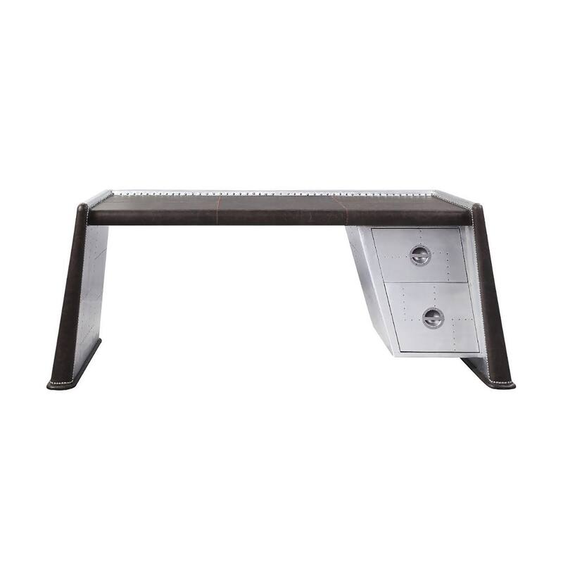 Bailee Distress Chocolate and Aluminum 2-Drawer Writing Desk