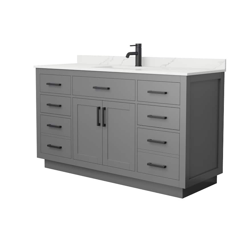 Beckett TK 60-inch Single Vanity, Single Hole Quartz Top - Dark Gray, Black Trim, Giotto Quartz Top