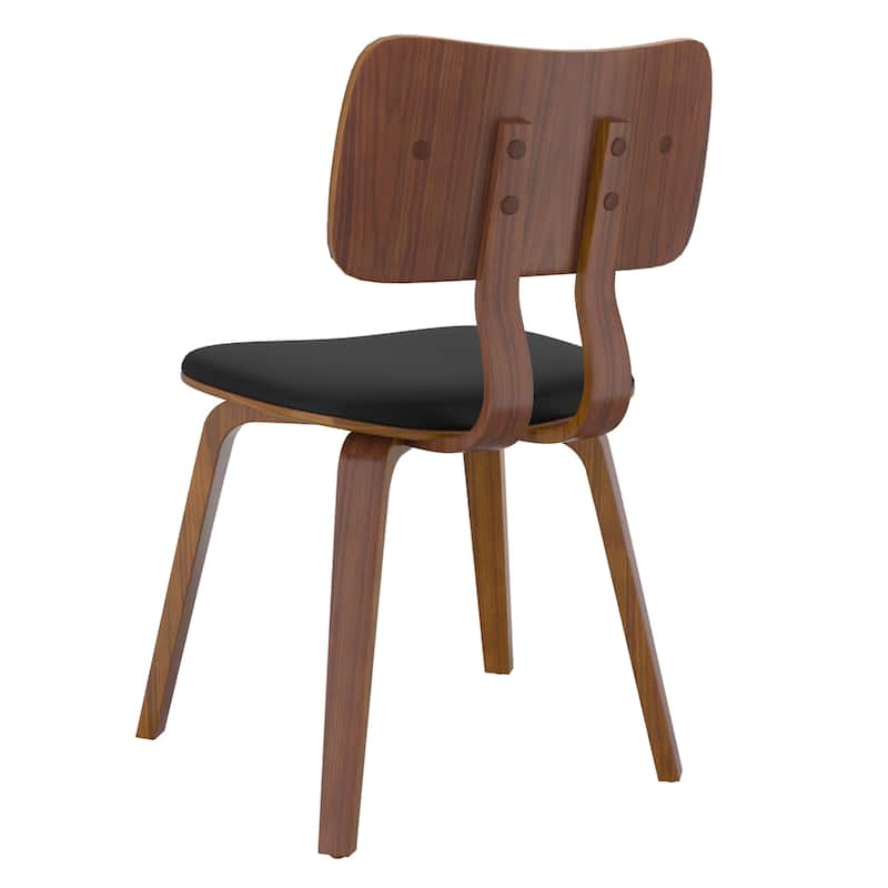 Mid-Century Modern Faux Leather and Wood Dining Chair, Set of 2 - Black and Walnut