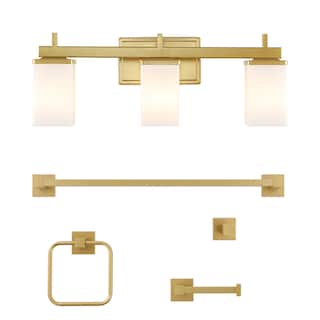 Liam 22.38" 3-Light Modern Vanity Light with Frosted Glass Shades and Bathroom Hardware Accessory Set, (5-Piece) by JONATHAN Y