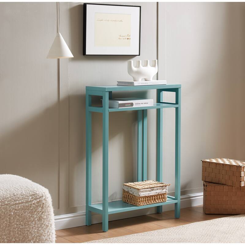 Bisbee Wood 22-inch Console Table with Two Shelves - 22"L x 8"W x 32"H - Teal