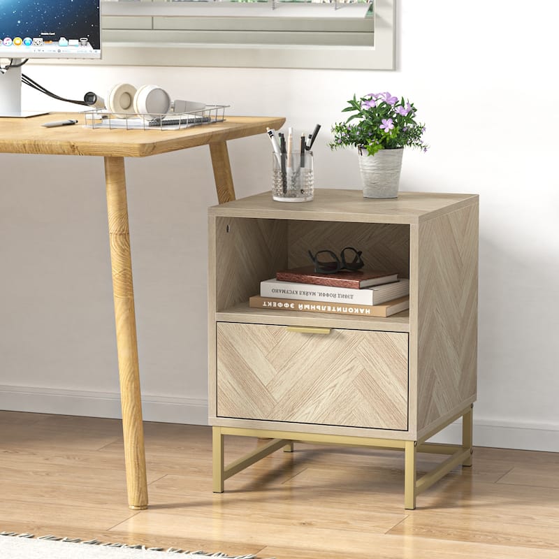 Anmytek Contemporary 1-Drawer Wood Nightstand for Bedroom Bedside Table with Open Shelf
