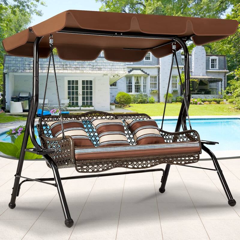 AECOJOY 3-Seat Outdoor Patio Swing Chair Hammock Lounge Chair w/Canopy - N/A