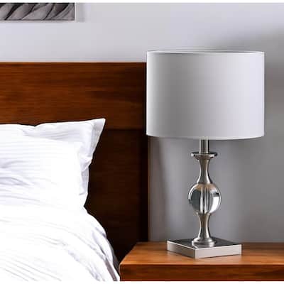 HomeRoots 20" Silver Bedside Table Lamp With White Drum Shade - Small