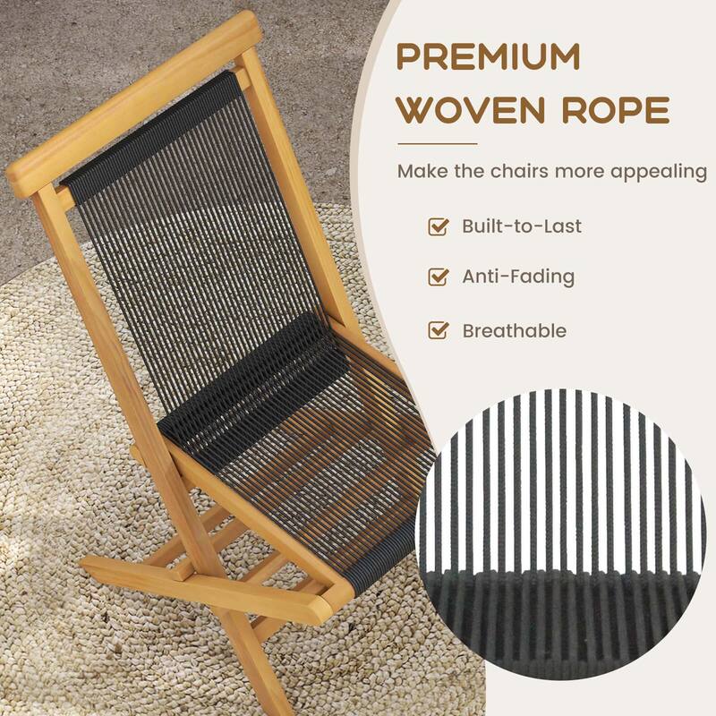 Costway 2/4 PCS Patio Folding Chairs with Woven Rope Seat & Back