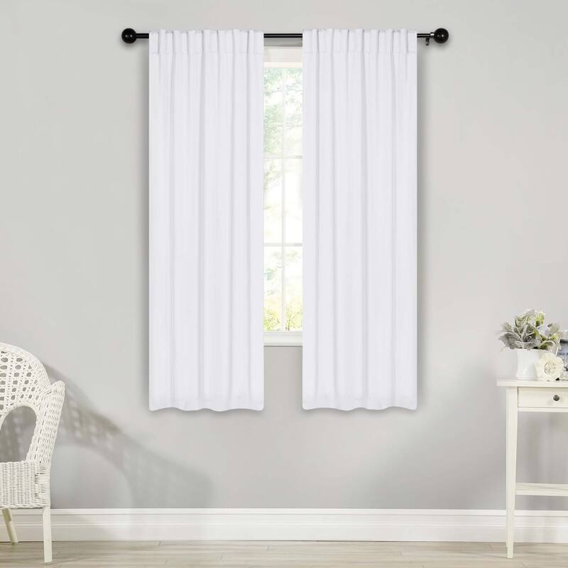Superior Solid Machine Washable Room Darkening Curtains with Back Tabs, Set of 2 - 26" x 63" - Snow White