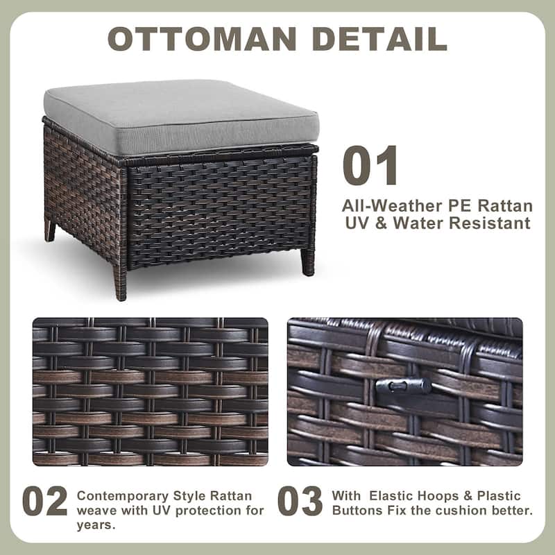 6 Pieces Outdoor Sofa Chair Ottoman with 41" Fire Table