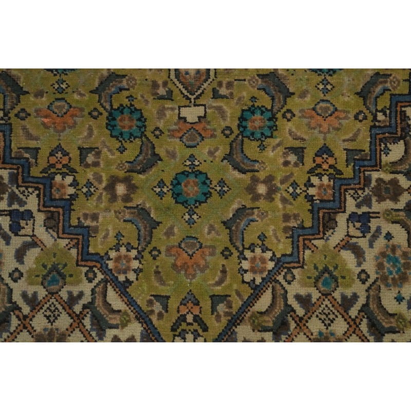 Hand Knotted Oriental 100% Wool Carpet Traditional Medallion Green Tabriz Area Rug - 9' 11'' X 6' 7''