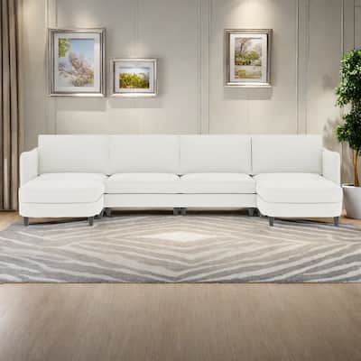 141.5" Fabric U-Shaped 6-Seater Sectional Sofa with Movable Ottoman, Arm Storage Pockets, and 1200lb Capacity
