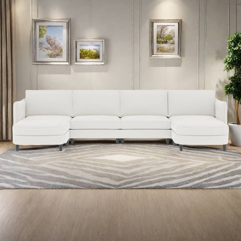 141.5" Fabric U-Shaped 6-Seater Sectional Sofa with Movable Ottoman, Arm Storage Pockets, and 1200lb Capacity