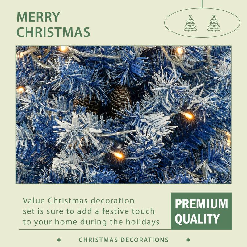 4-Piece Pre-Lit Christmas Tree Set with 2 Entrance Trees, Garland, Wreath and 305 LED Lights for Holiday Festival Decor