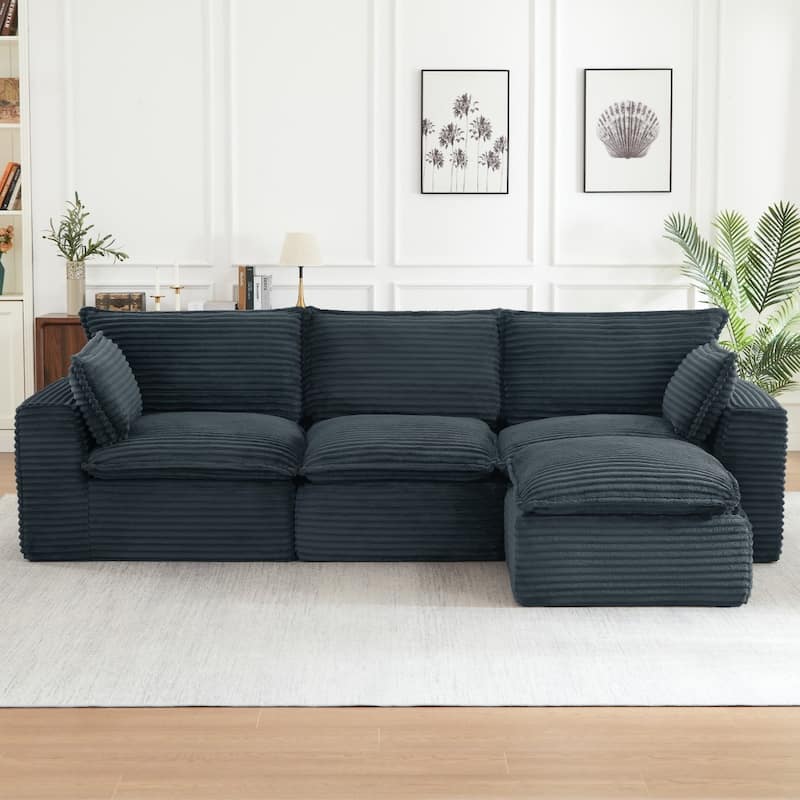 109.4" L-Shaped Cloud Sectional Sofa with Ottoman, No Assembly Required - Dark Grey