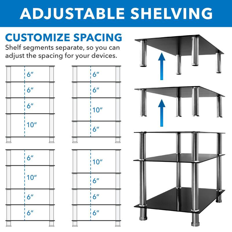Mount-It! Tempered Glass AV Component Media Stand, Audio Tower and Media Center with 5 Shelves - Black