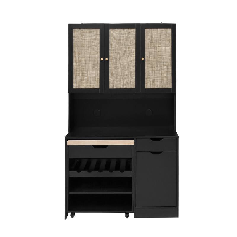 Tall Kitchen Pantry Storage Cabinet, Buffet Cabinet Sideboard Coffee Bar Cabinet with Kitchen Cart & Microwave Stand