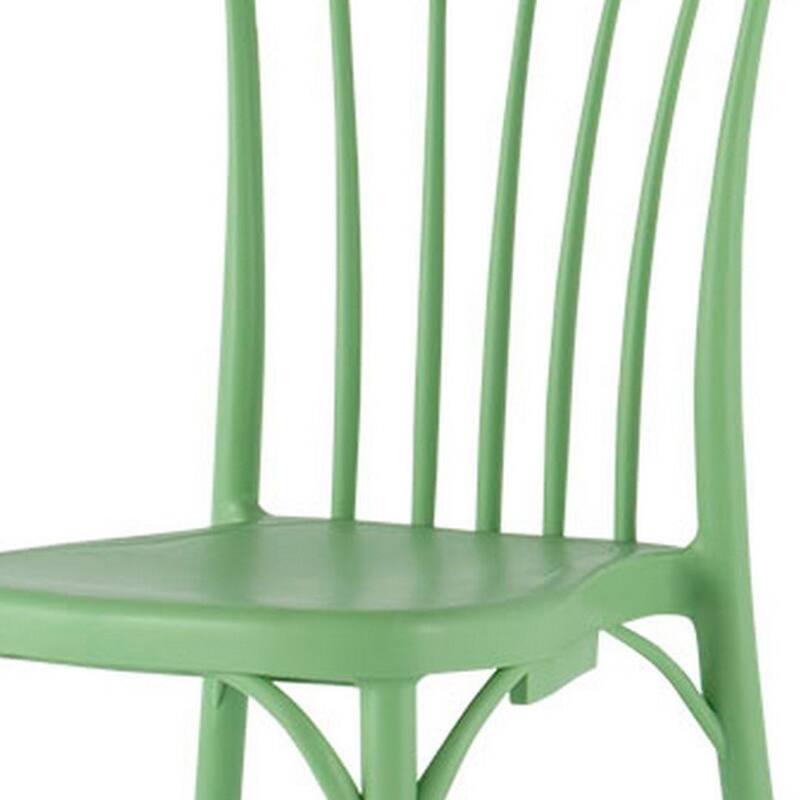 HomeRoots Set of Two Green Heavy Duty Plastic Outdoor Stacking Dining Chairs
