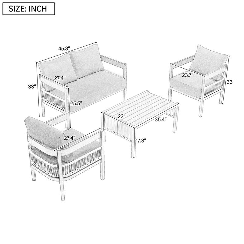 Roomfitters Multi-Person Outdoor Iron Sofa Set with Table, Rattan Decoration, Waterproof, Rust-Proof for Garden, Lawn