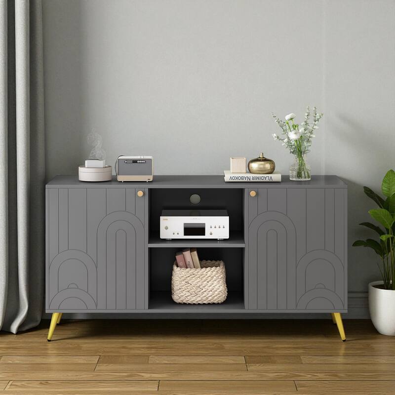 Modern 53'' TV Stand for TVs up to 55'', Media Console with Adjustable Shelf, Metal Legs & Handles, Anti-Tip Device