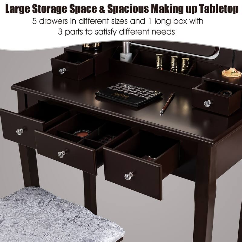 Costway Vanity Dressing Table Set w/ 10 Dimmable Bulbs Touch Switch
