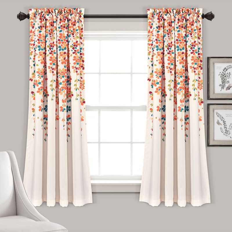 Lush Decor Weeping Flowers Room Darkening Curtain Panel Pair - 52"W x 63"L - Turquoise & Tangerine