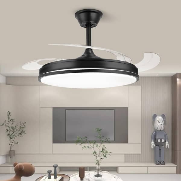 Product Name:30% Off 18 Inch Black Ceiling Fans With Lights And Remote, Black Caged Ceiling Fan Light With 6-Speed Motor, Bladeless Fan, Fandelier Ceiling Fan With Light For Bedroom, Living Room, Dining