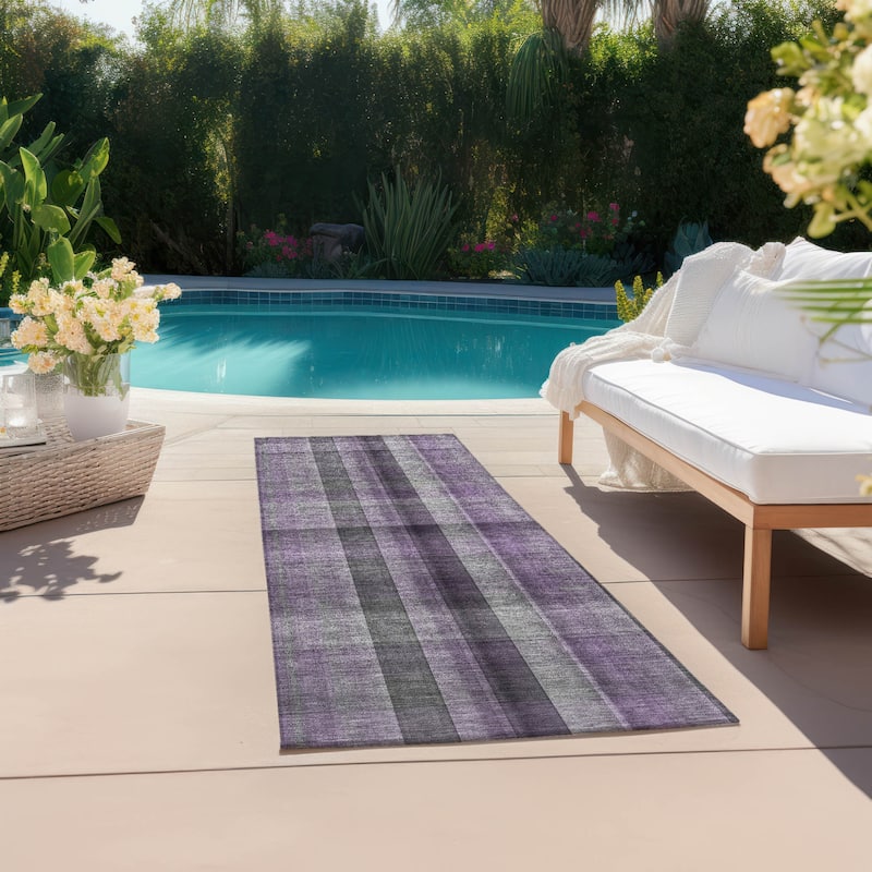 Hasi Plaid Weather Resistant Blended Style Outdoor Rug