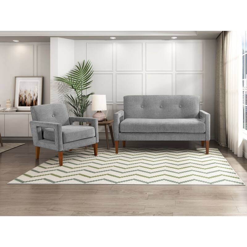 Modern Living Room Furniture Loveseat Gray Chenille Upholstery Pocket Coils Solid Wood Legs Furniture 1Pc