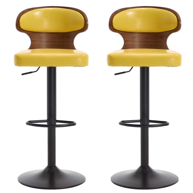 PU Leather Upholstered Curved Backrest 360° Swivel Adjustable Height Bar Stools with Footrest(set of 2)