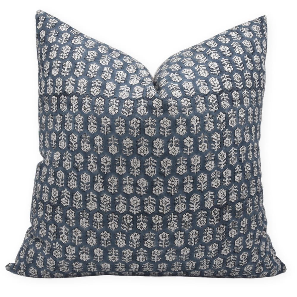 Fabdivine Block Print Floral Linen Cushion Cover Rustic Boho Home Accent,Tulsi Buti