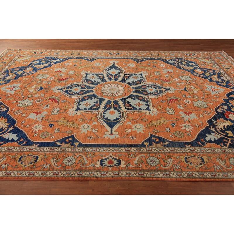 Heriz Serapi Oriental Rug Hand-Knotted Vegetable Dye Wool Carpet - 9'4"x 11'11"