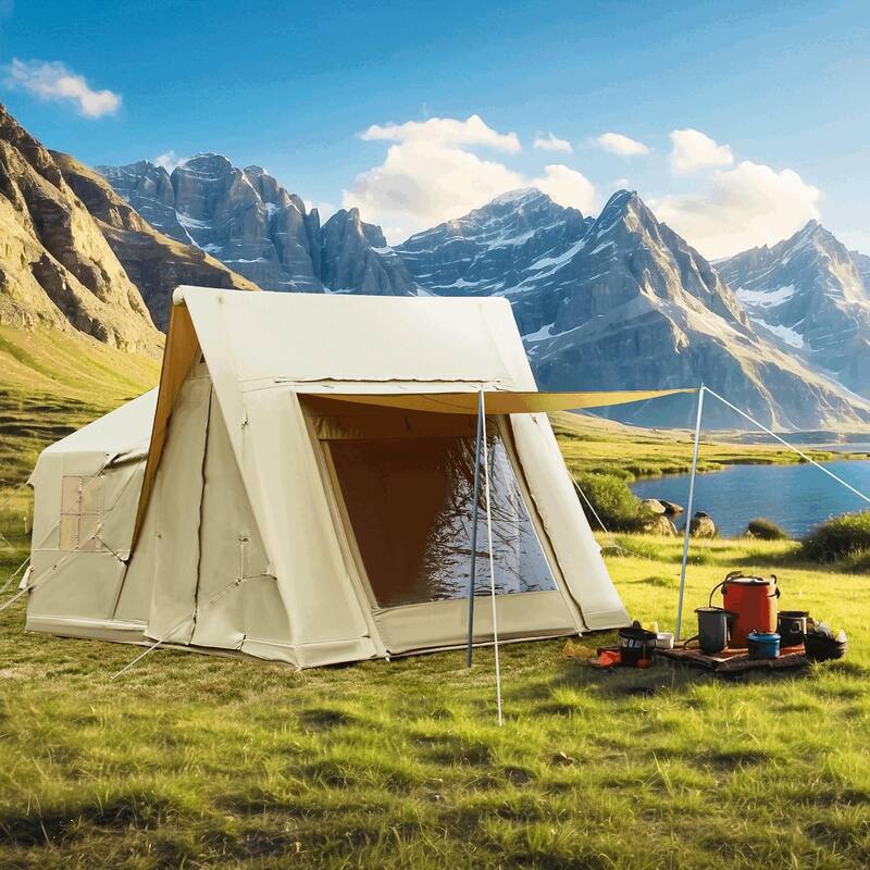 Inflatable Camping Tent for 8-12 People, with Skylights, Chimney Window, and UV-Resistant, Easy Setup for Outdoors