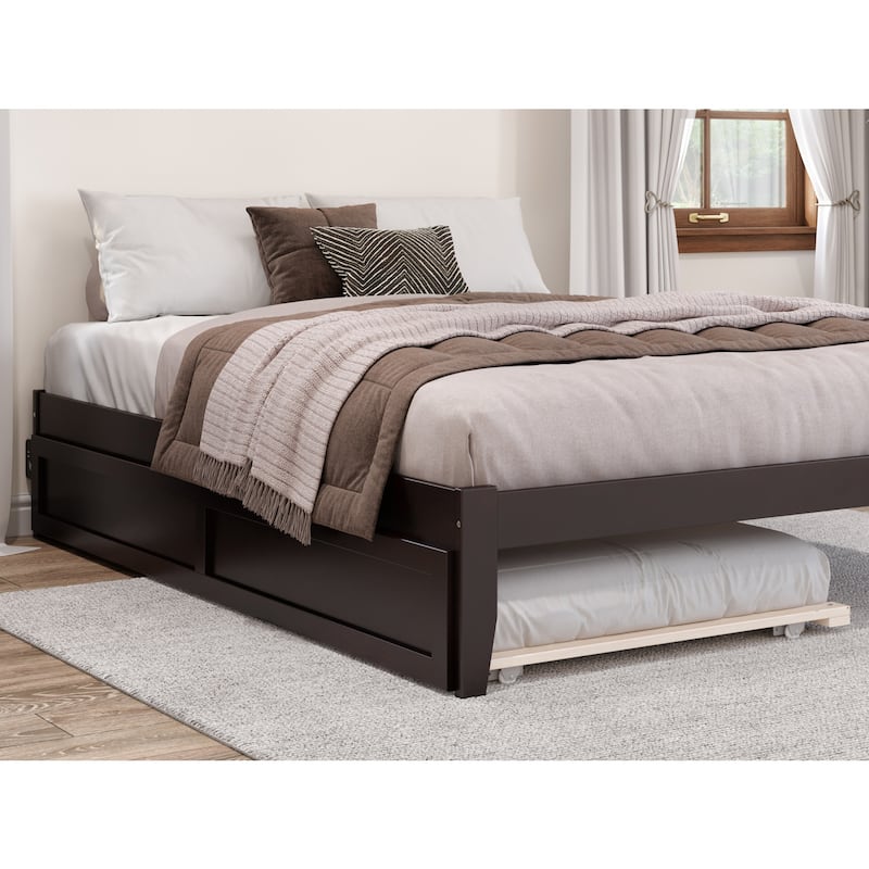 Twin XL Trundle Bed - Contemporary Espresso Bed Frame - Solid Wood - Space Saving Design